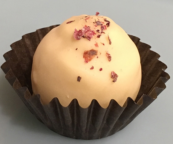 Rose Petals and Cardamom Handmade Chocolate Truffle only available at Little Cahaba Chocolates Leeds Alabama